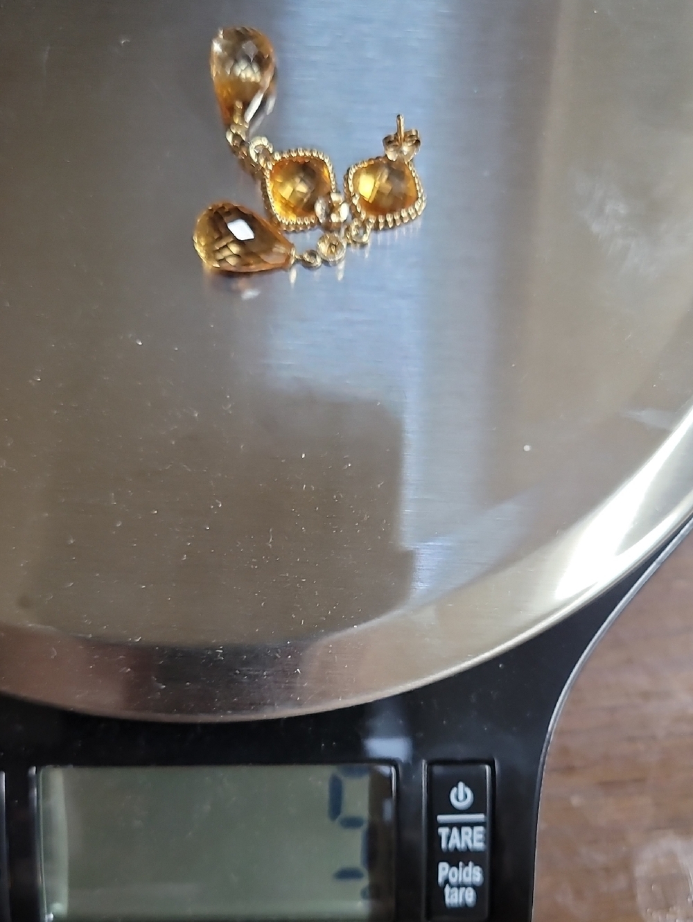 14k Citrine Drop Earrings - Elegant Yellow Gem Dangle With Small Diamonds - Picture 2 of 6